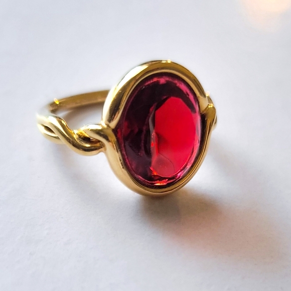 Baccarat 18k Croisé Ring • Yellow Gold Vermeil • Ruby Red Crystal • 8 - Picture 3 of 4